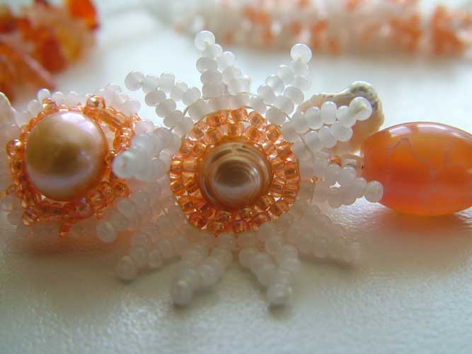 Lynn Davy Beading - Fire Daisy choker (detail).  Photography by Joanna Bury