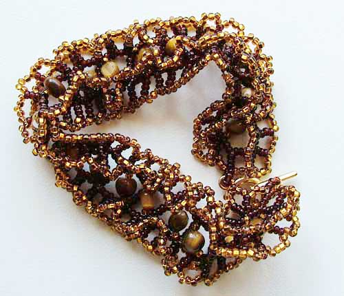 Lynn Davy Beading - Tiger Eye ruffle cuff.  Photography by Joanna Bury