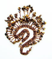 Lynn Davy Beading - Beading Gallery - Photography by Joanna Bury. Tigereye collar   A peyote collar with a lavish fringe of tigereye chips; one of my proposed new kit designs for Westcoast Jewellery   click on thumbnail to see larger image